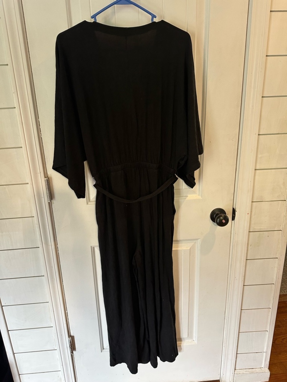 Garnet Hill Black Wrap V-Neck kimono Wide-Leg cropped Jumpsuit - Picture 7 of 7